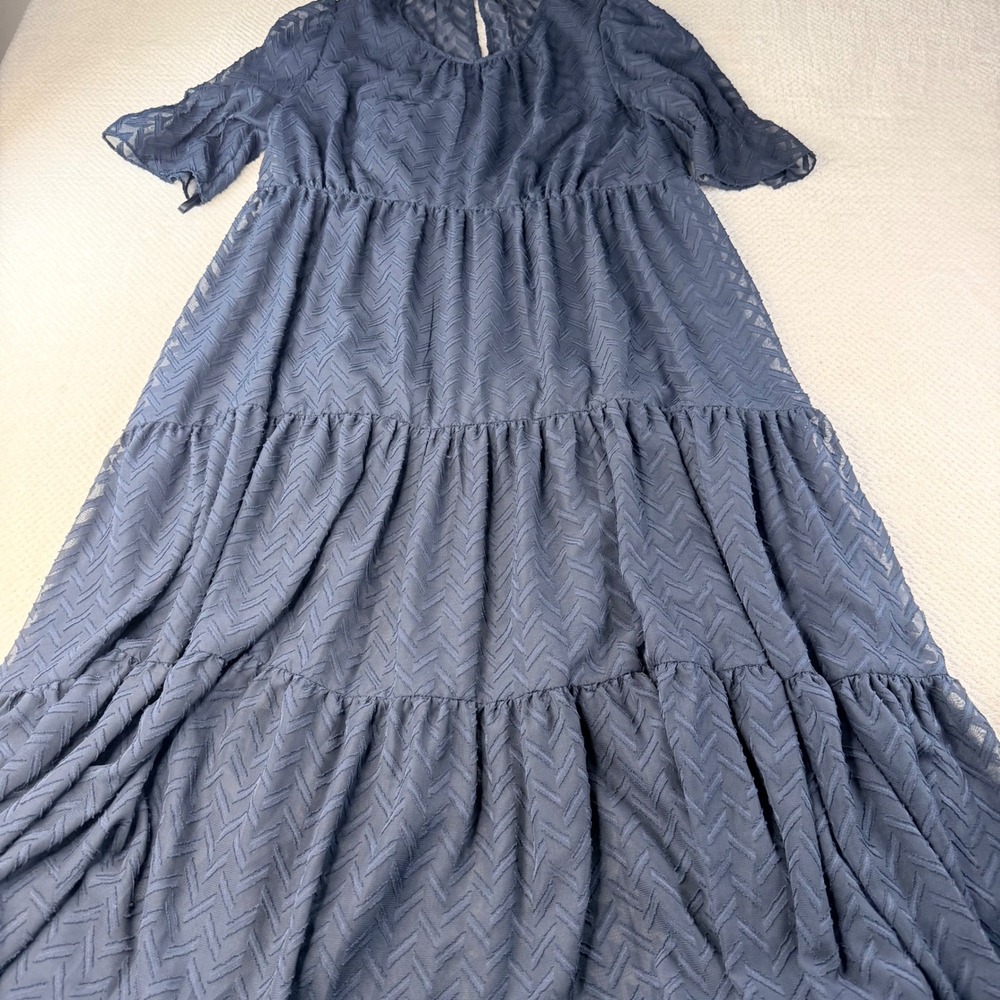 Tommy Hilfiger Navy Blue Chevron Textured Tiered Midi Dress Womens Size 10